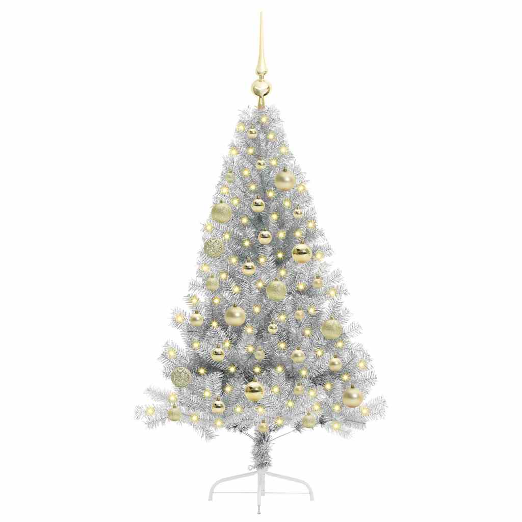 Konstgjord Förbelyst Julgran Silver 120 cm PET