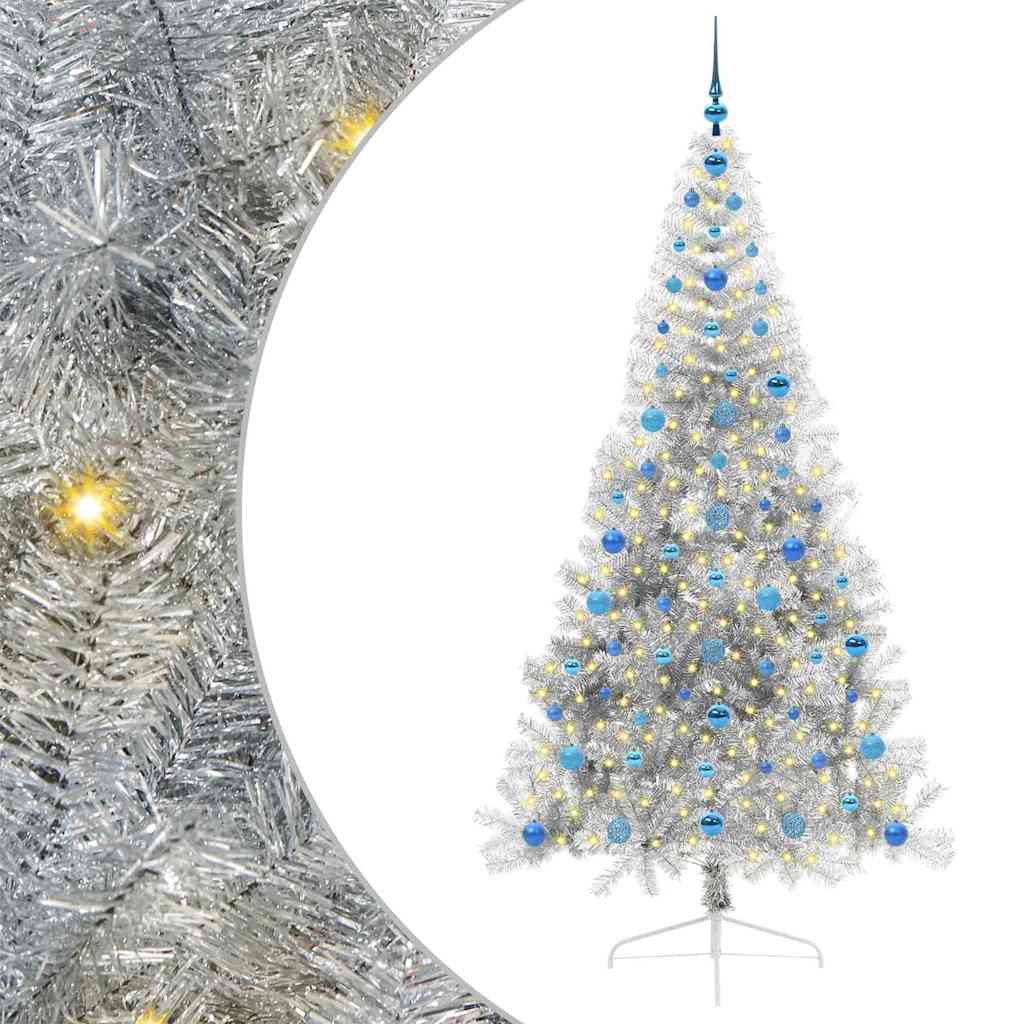 Konstgjord Förbelyst Julgran Silver 210 cm PET