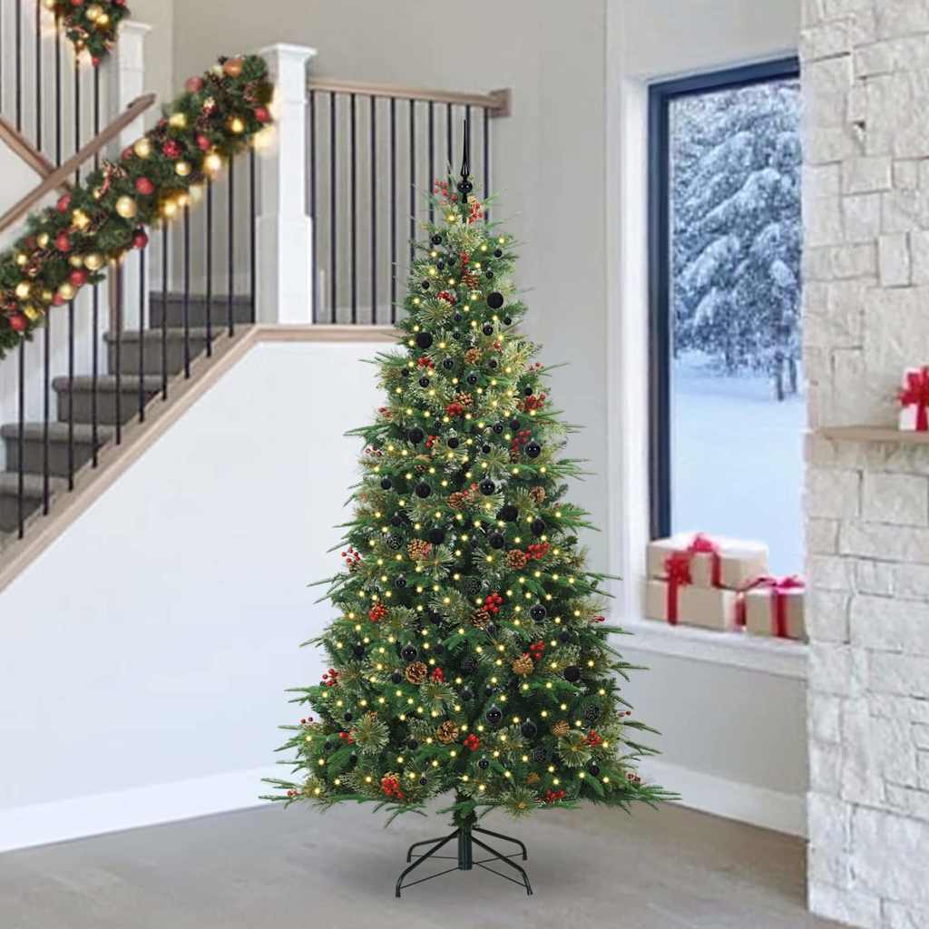 Plast Hingad Julgran med 300 LED-lampor Grön 240 cm PE och PVC
