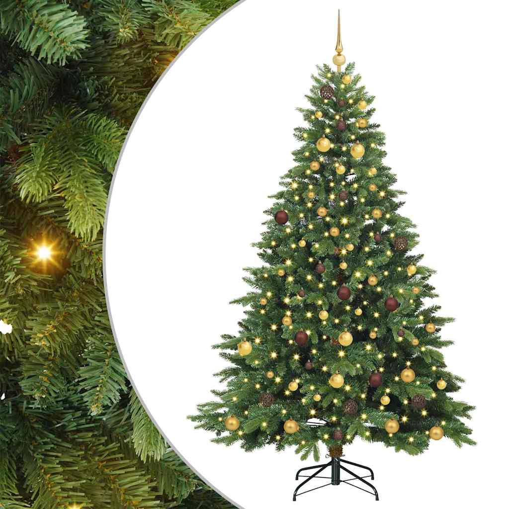 Konstgjord julgran med 300 LED-lampor Grön 210 cm PE och PVC