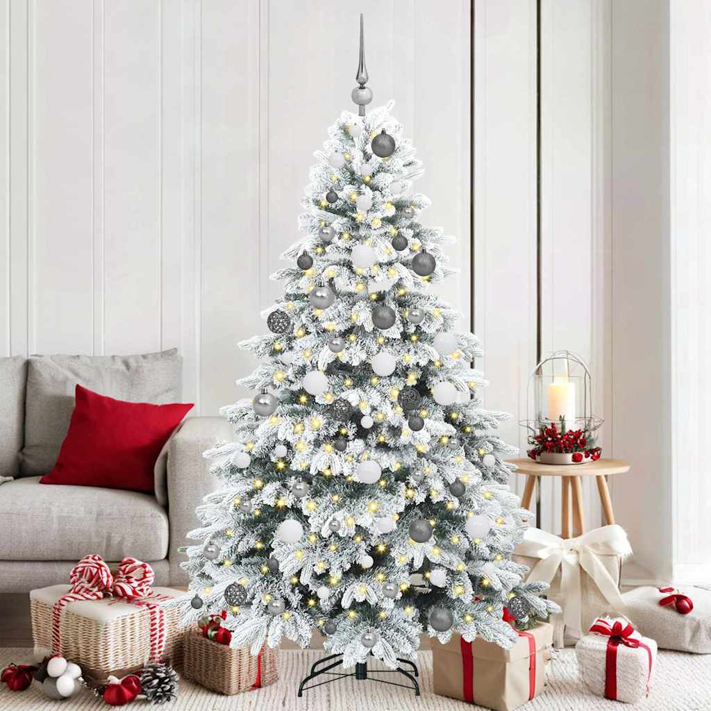Konstgjord julgran med 300 LED-lampor Vit 180 cm PE och PVC