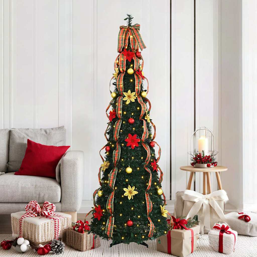 Konstgjord julgran med 150 LED-lampor Grön 185 cm PVC