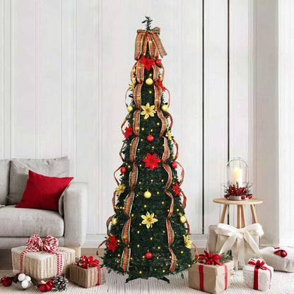 Konstgjord julgran med 200 LED-lampor Grön 215 cm PVC