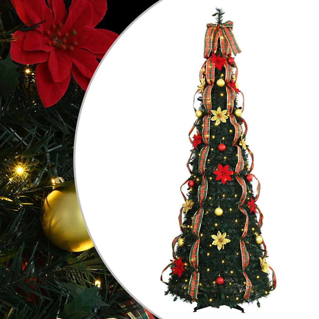 Konstgjord julgran med 200 LED-lampor Grön 215 cm PVC