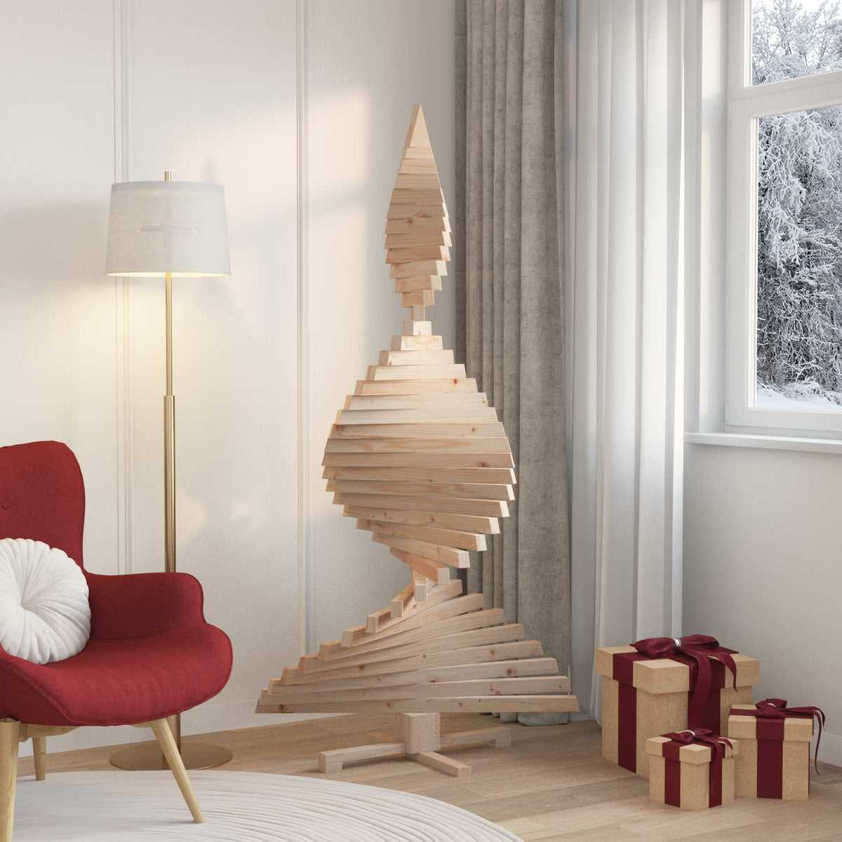 Julträd med stativ Naturfärg 180 cm Massiv furu