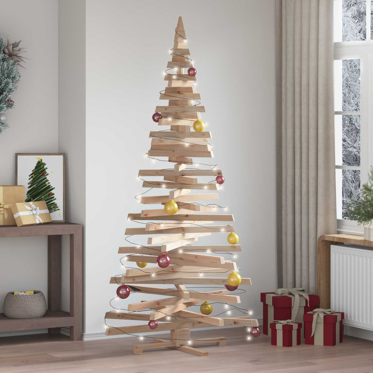 Julträd med stativ Naturfärg 210 cm Massiv furu