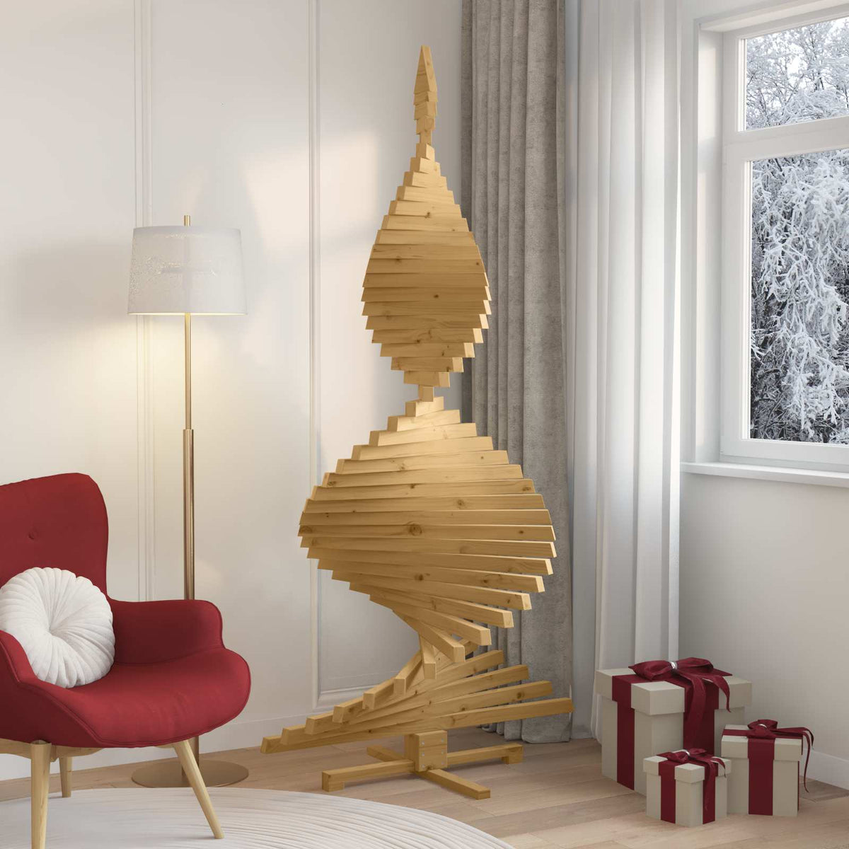 Julträd med stativ Brun 210 cm Massiv furu