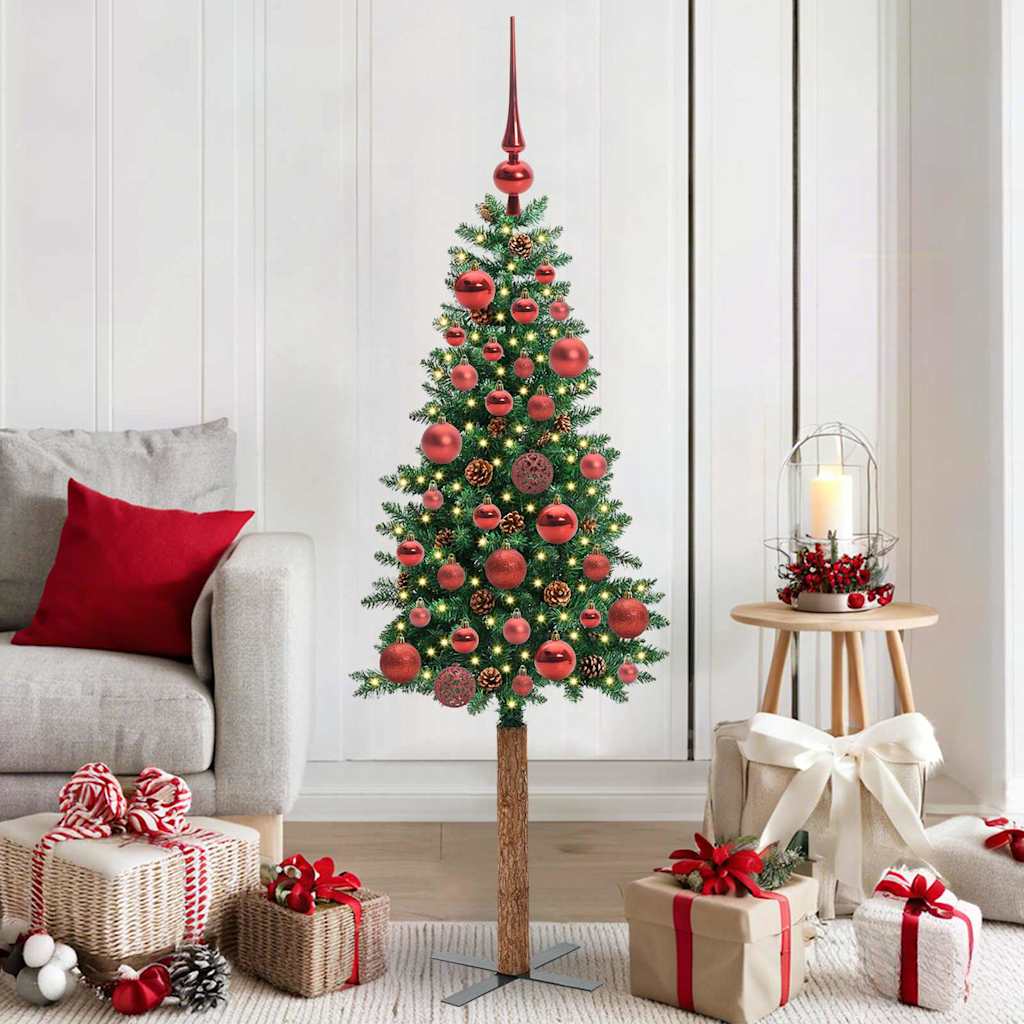 Smal julgran Grön 150 cm PVC och solid furu