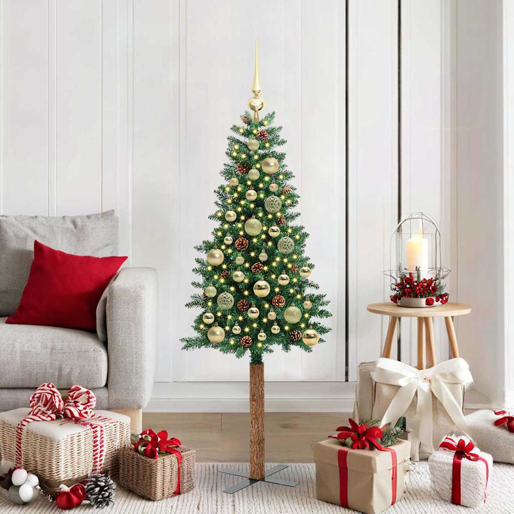 Smal julgran Grön 150 cm PVC och solid furu