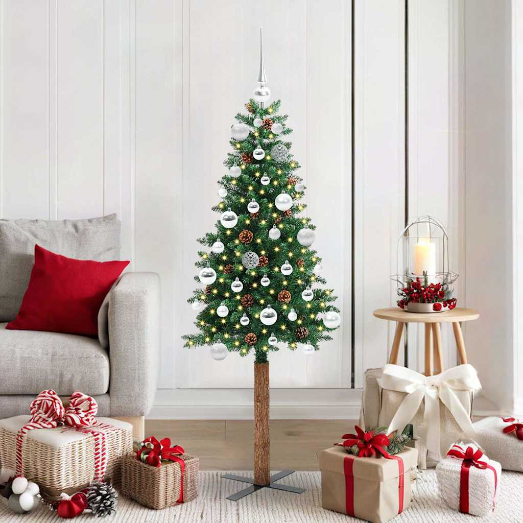Smal julgran Grön 150 cm PVC och solid furu