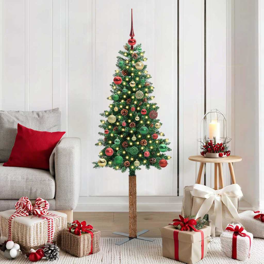 Smal julgran Grön 150 cm PVC och solid furu