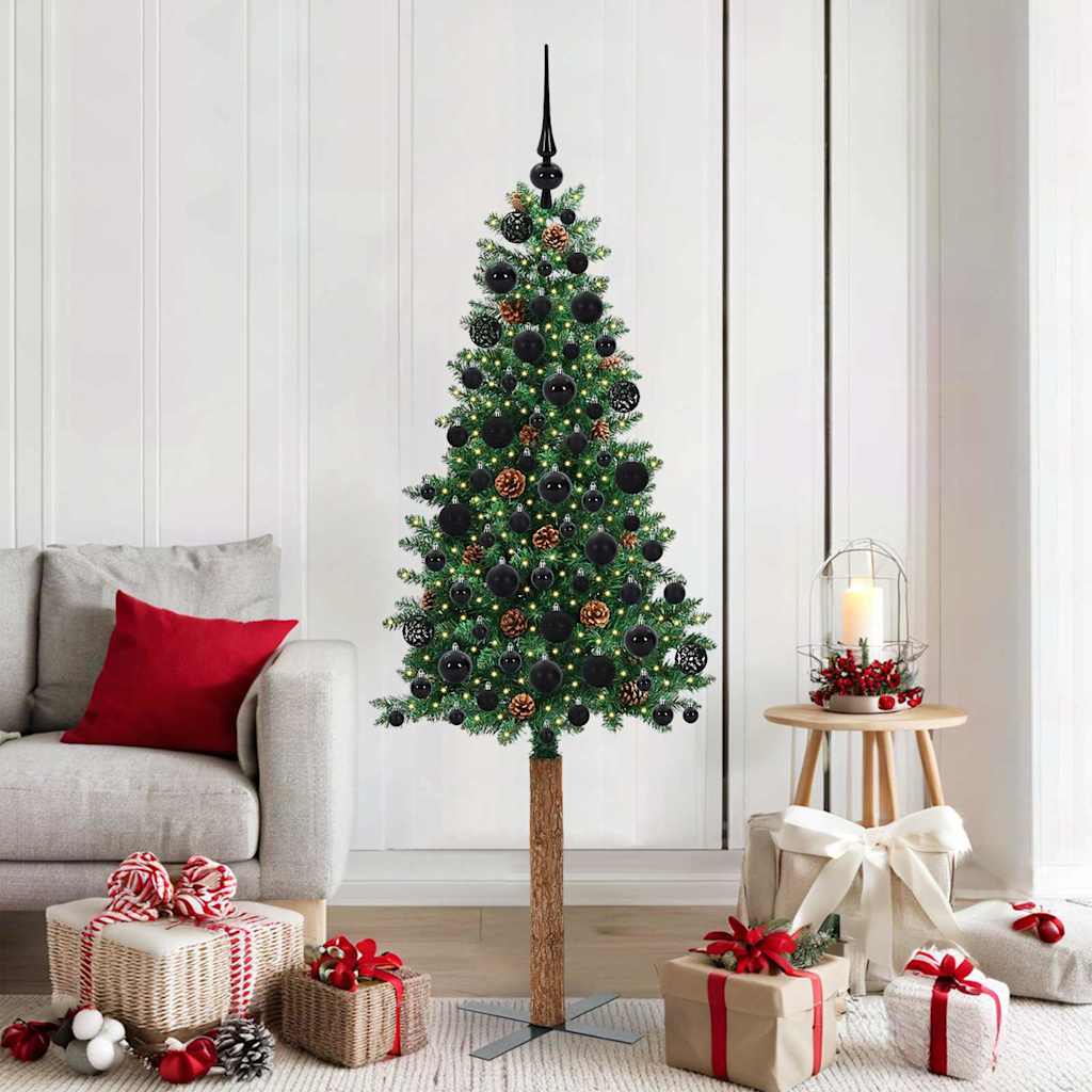 Smal julgran Grön 180 cm PVC och solid furu