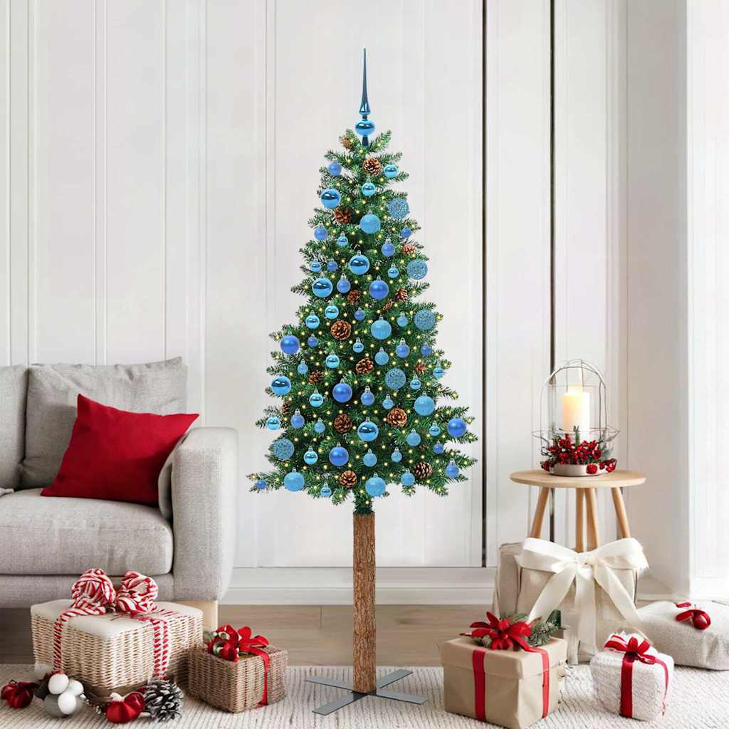 Smal julgran Grön 180 cm PVC och solid furu