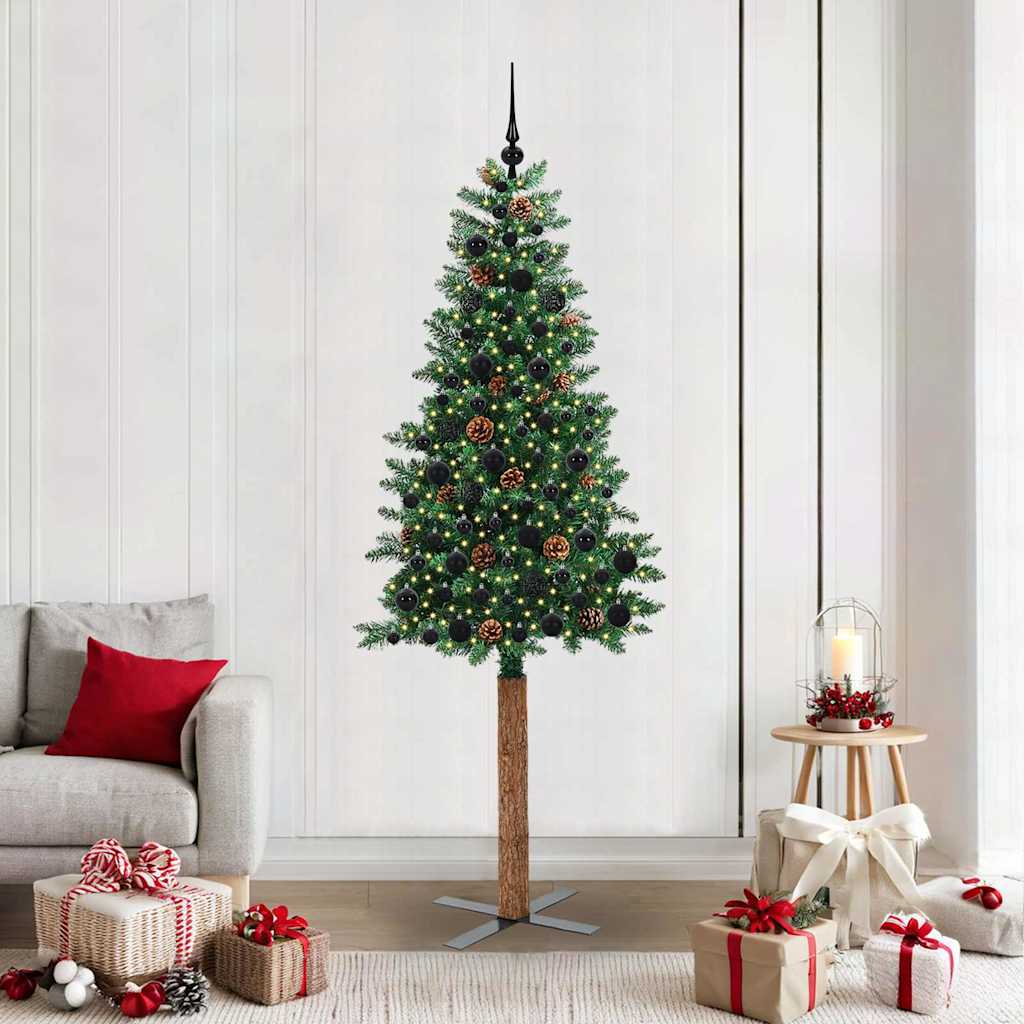 Smal julgran Grön 210 cm PVC och solid furu