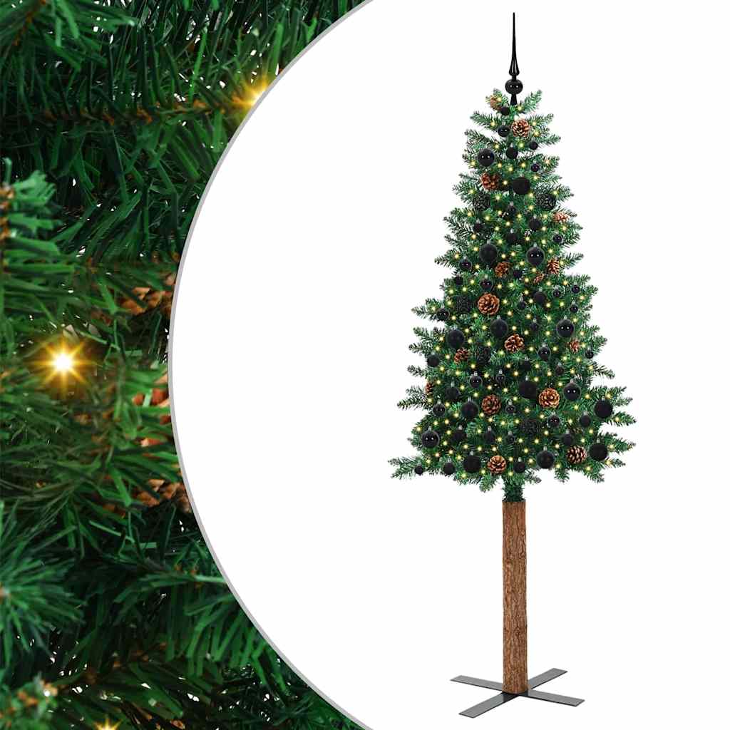 Smal julgran Grön 210 cm PVC och solid furu