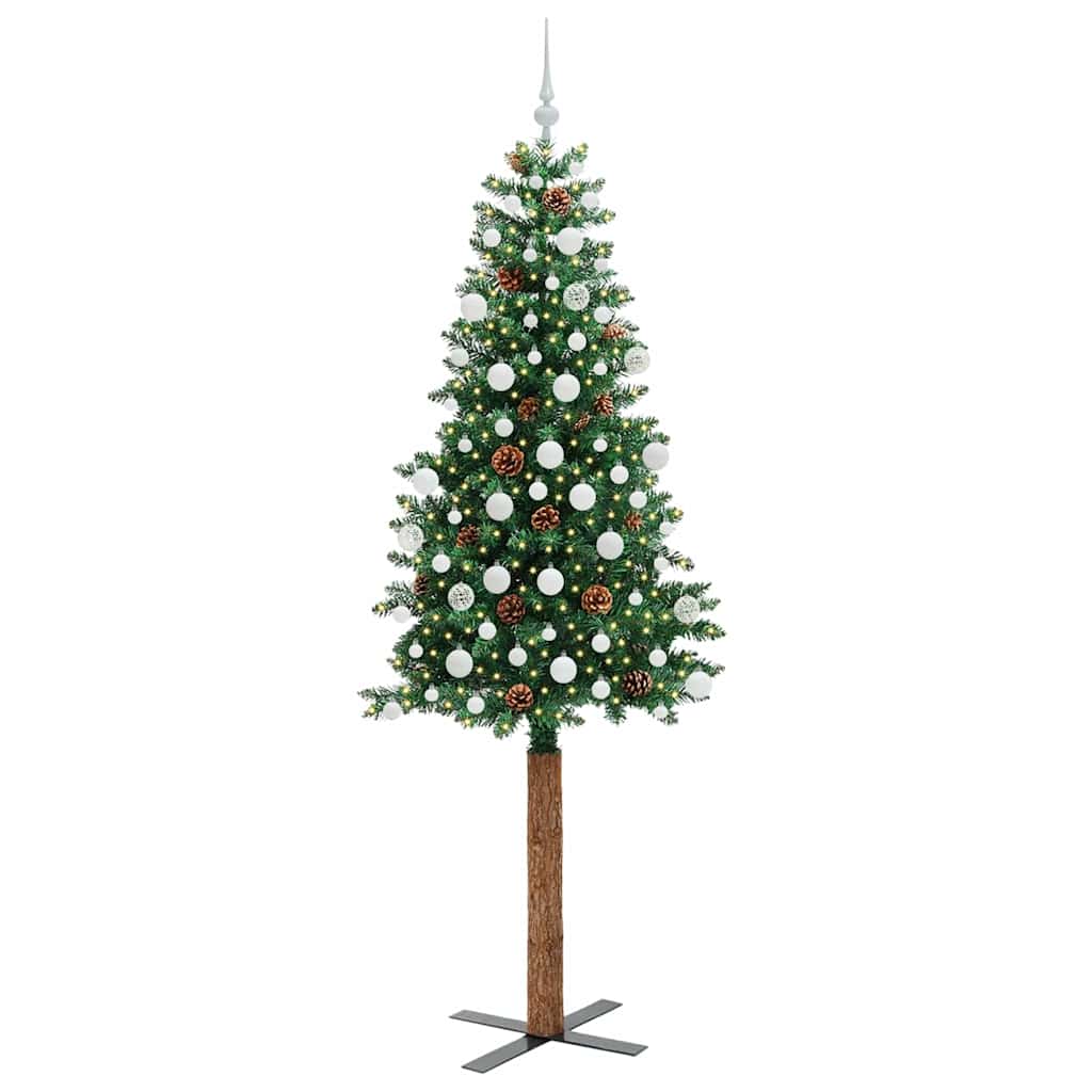 Smal julgran Grön 210 cm PVC och solid furu