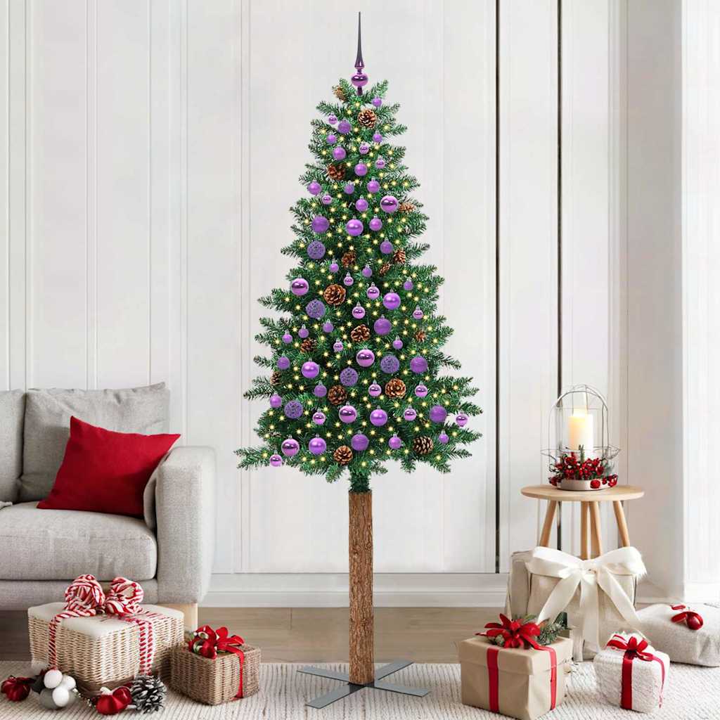 Smal julgran Grön 210 cm PVC och solid furu