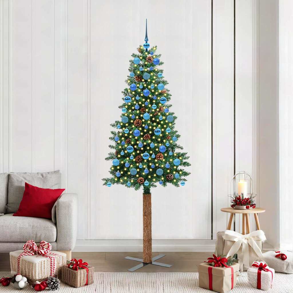 Smal julgran Grön 210 cm PVC och solid furu