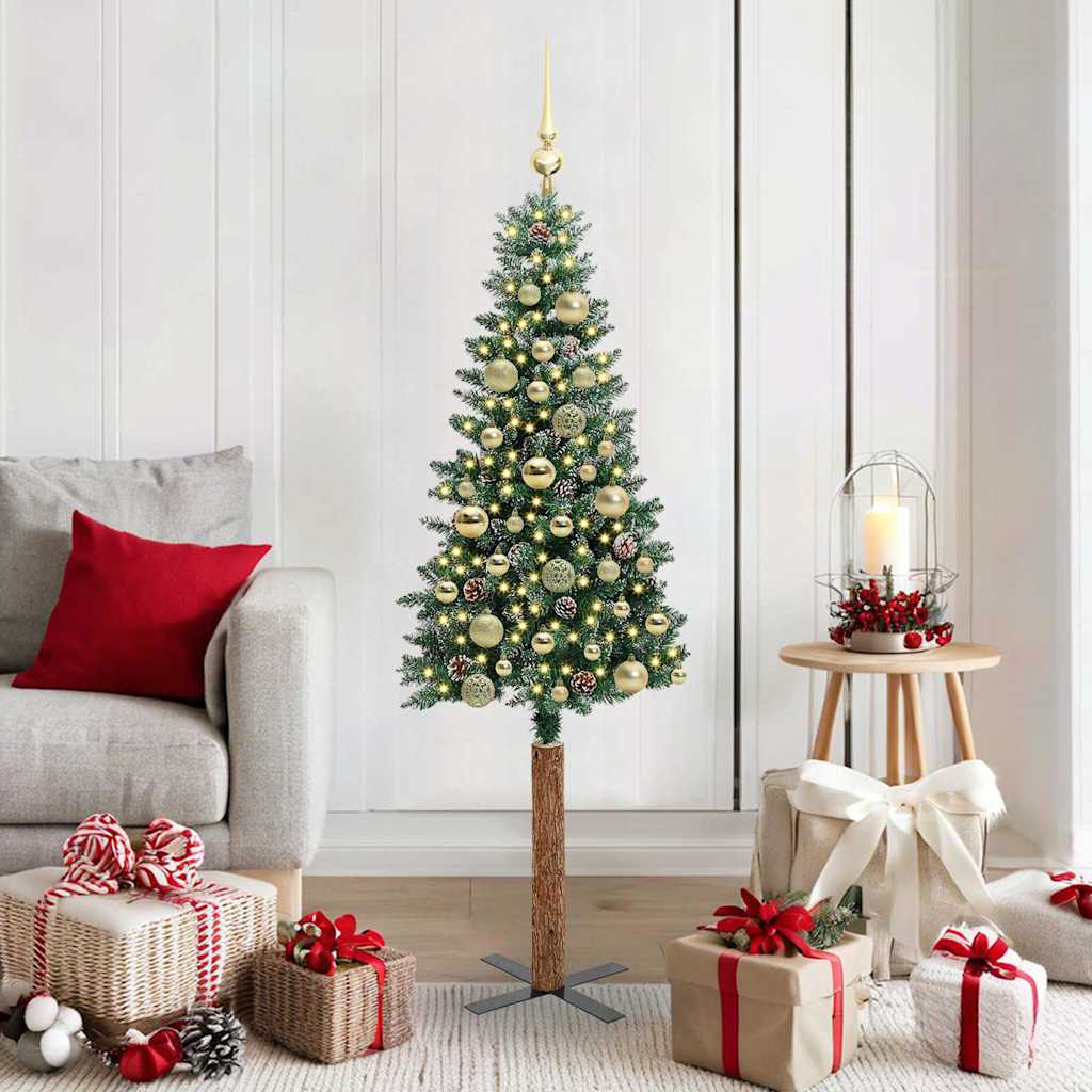 Smal julgran Grön 150 cm PVC och solid furu