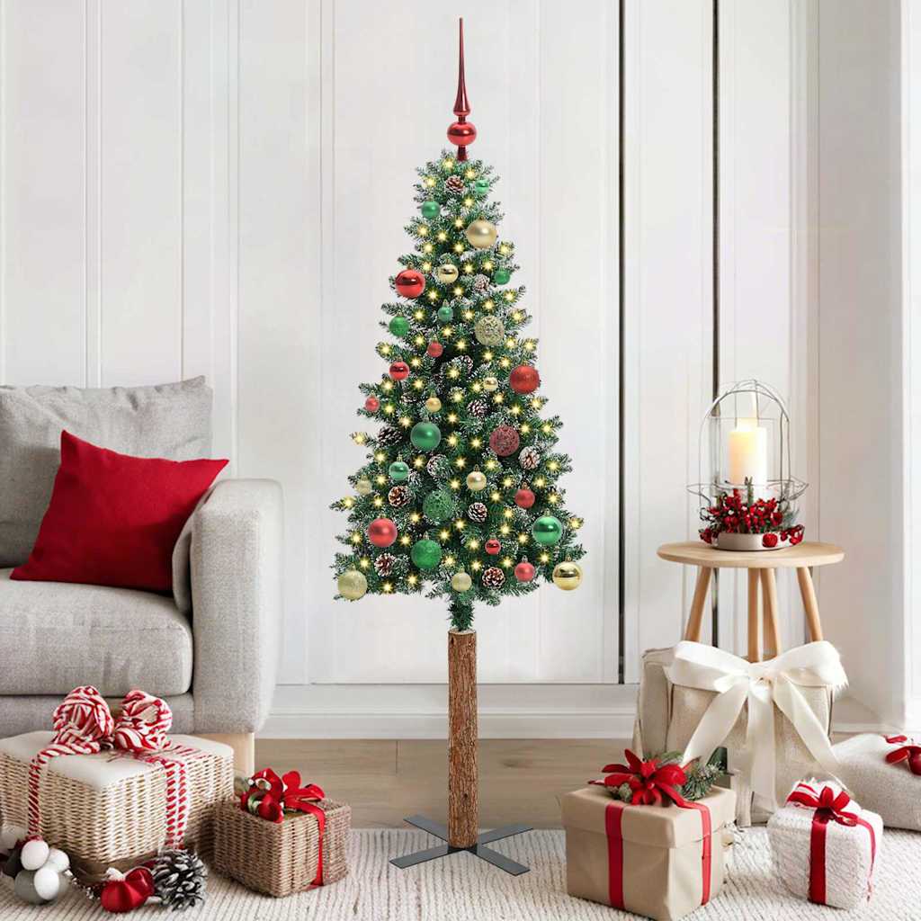 Smal julgran Grön 150 cm PVC och solid furu