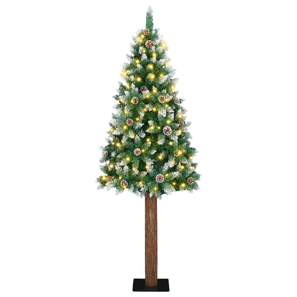 Smal julgran med 300 LED-lampor Grön 180 cm PVC och solid furu