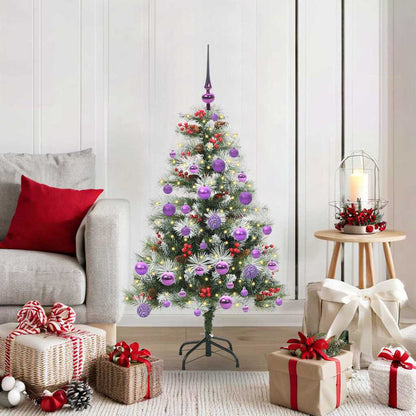 Konstgjord julgran Grön och vit 120 cm PVC och Metall och Plast
