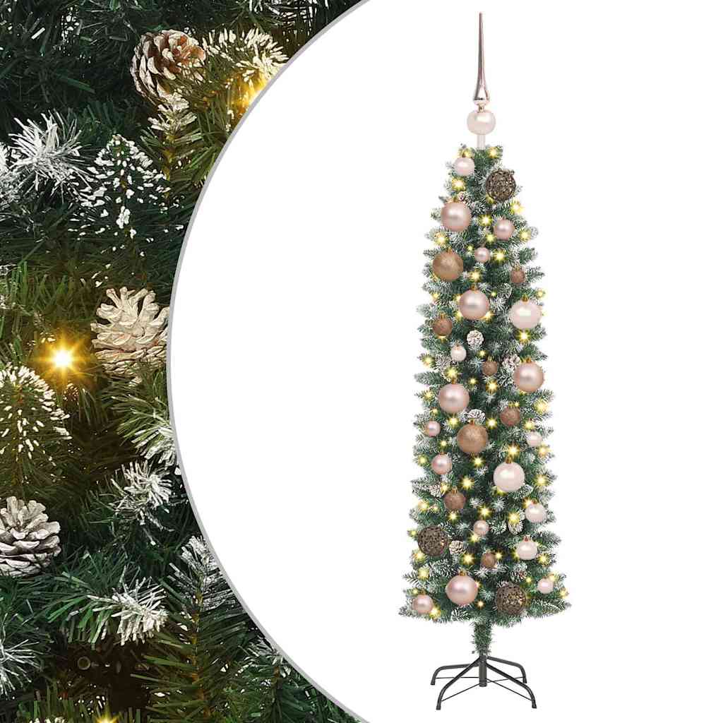 Konstgjort smalt julträd Grön och Vit 120 cm