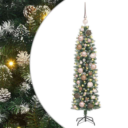 Konstgjort smalt julträd Grön och Vit 120 cm