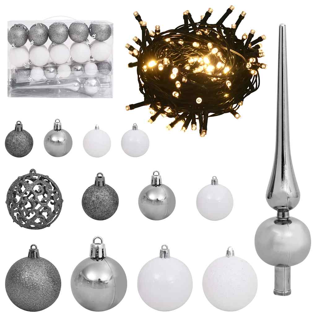 Konstgjort smalt julträd med 150 LED-lampor Grön och Vit 120 cm