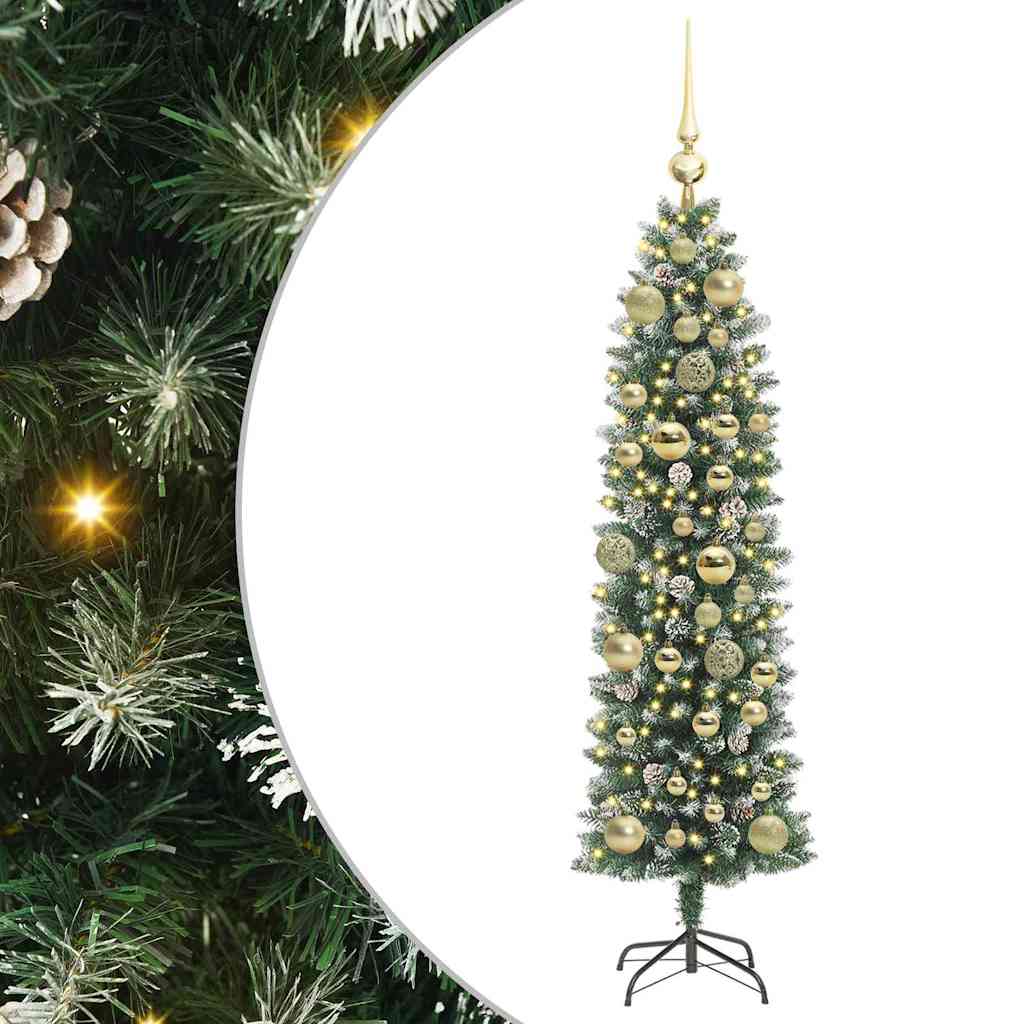 Konstgjort smalt julträd Grön och Vit 120 cm