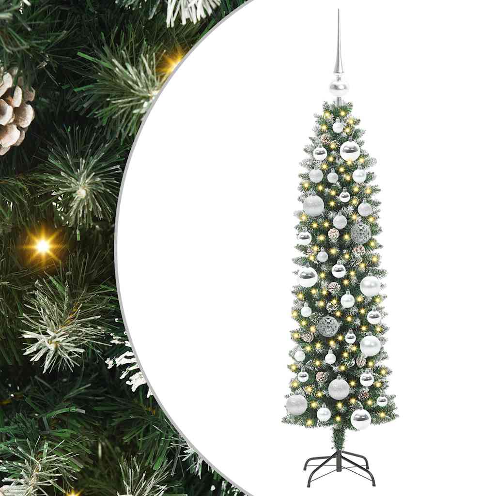 Konstgjort smalt julträd Grön och Vit 120 cm