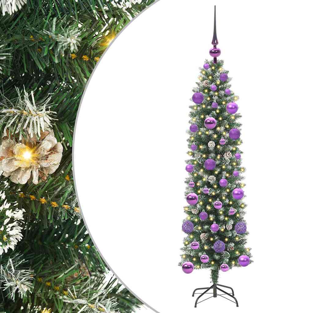 Konstgjort smalt julträd Grön och Vit 120 cm