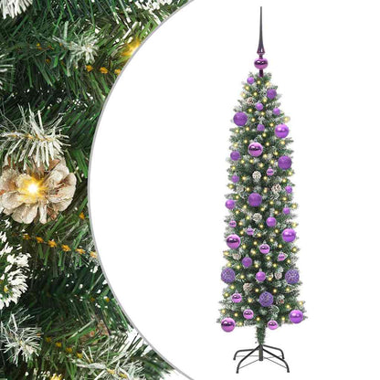 Konstgjort smalt julträd Grön och Vit 120 cm