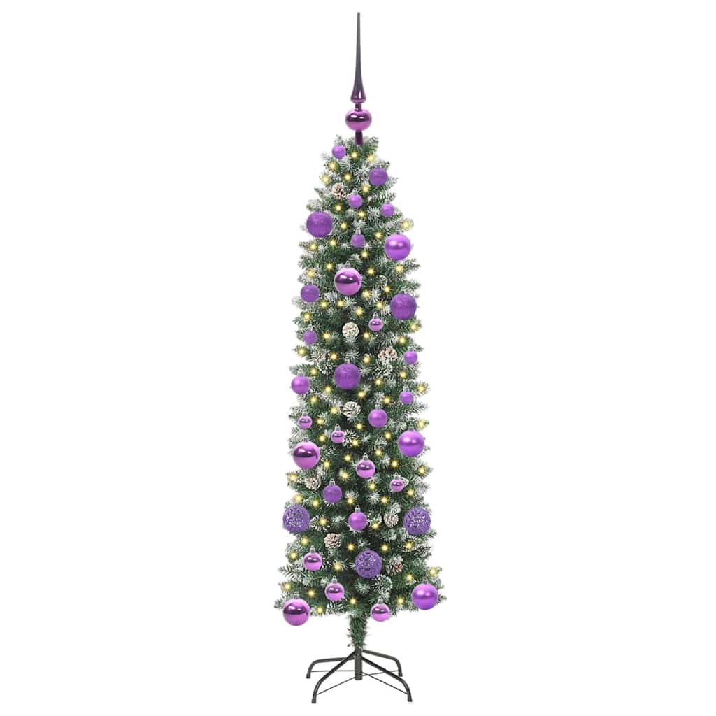 Konstgjort smalt julträd Grön och Vit 120 cm
