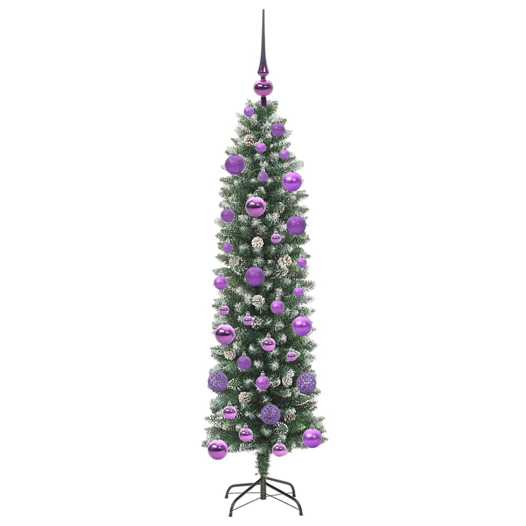 Konstgjort smalt julträd Grön och Vit 120 cm