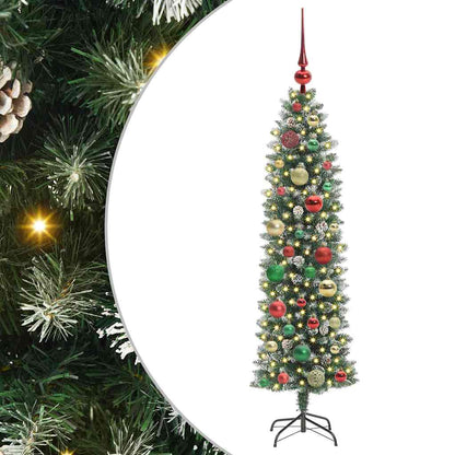 Konstgjort smalt julträd Grön och Vit 120 cm