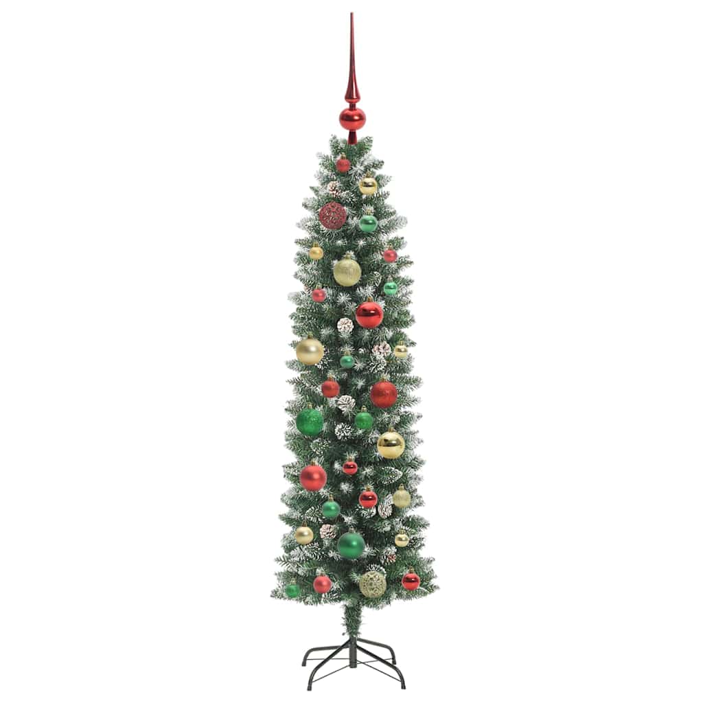 Konstgjort smalt julträd Grön och Vit 120 cm