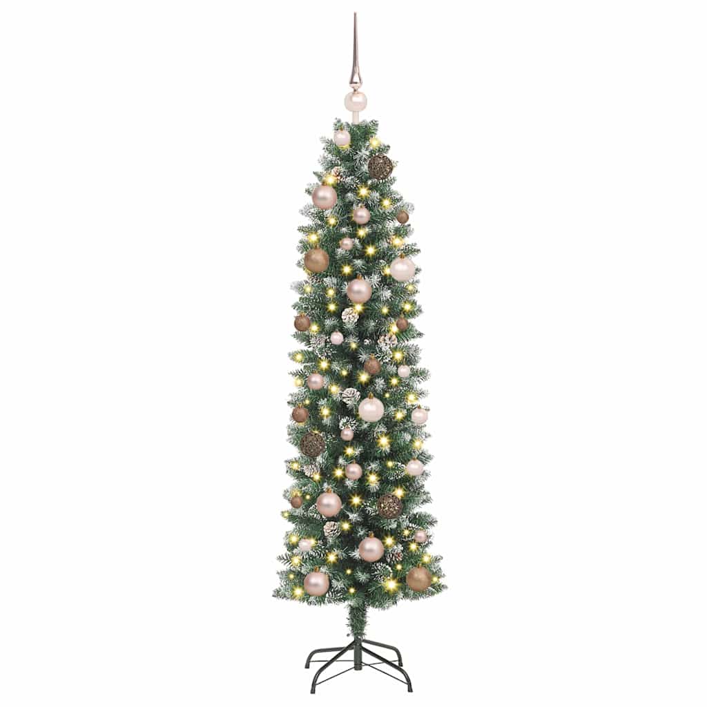 Konstgjort smalt julträd Grön och Vit 150 cm