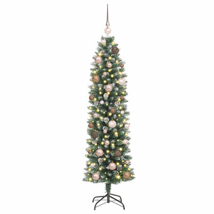 Konstgjort smalt julträd Grön och Vit 150 cm