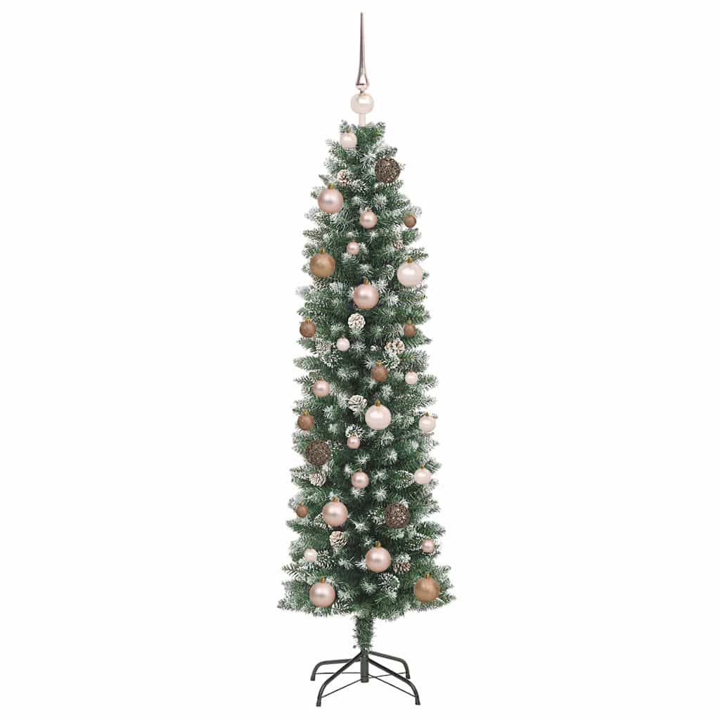 Konstgjort smalt julträd Grön och Vit 150 cm