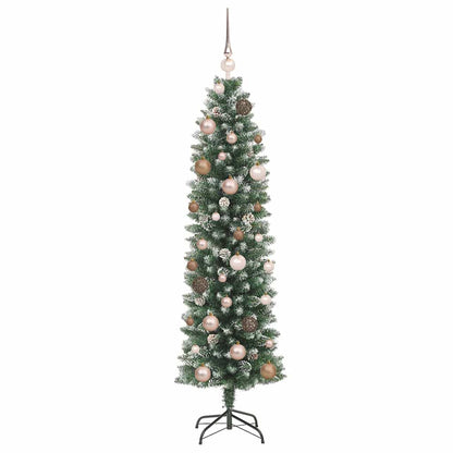 Konstgjort smalt julträd Grön och Vit 150 cm