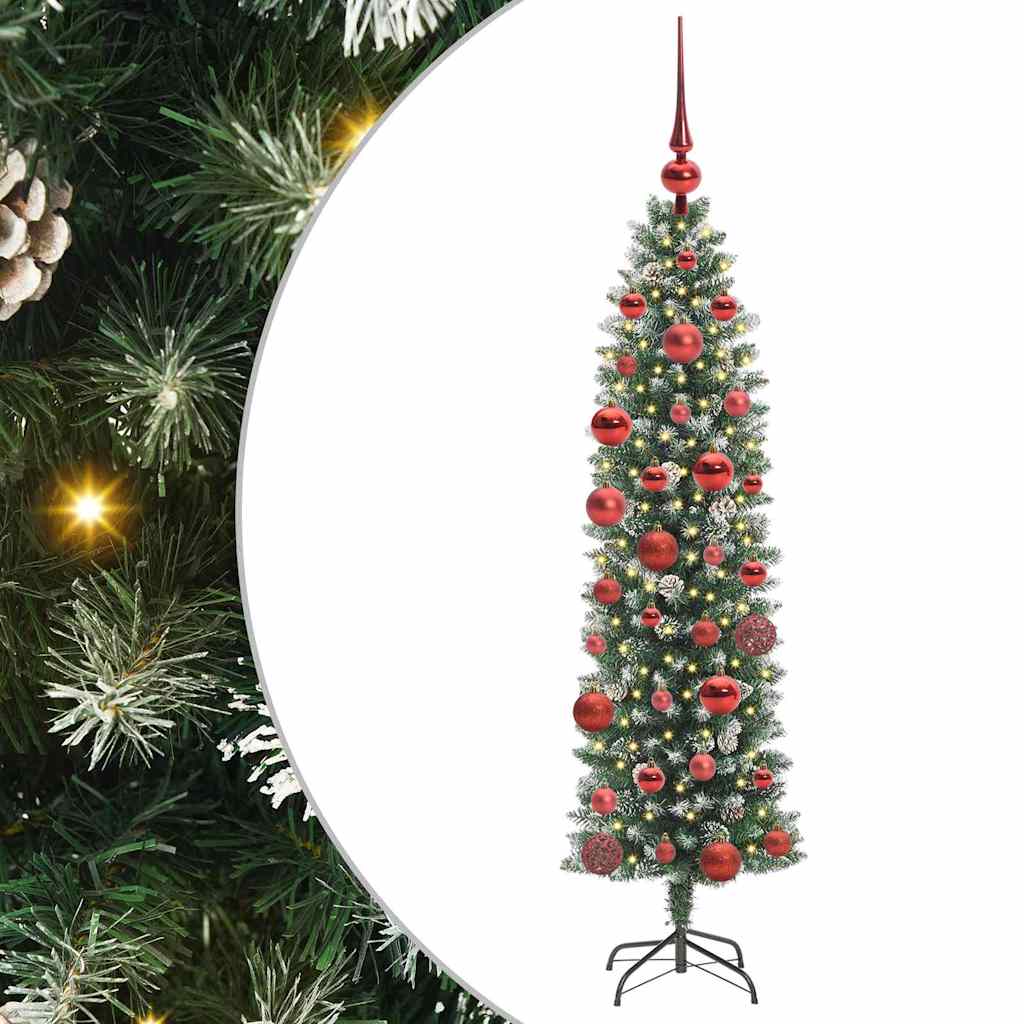 Konstgjort smalt julträd Grön och Vit 150 cm
