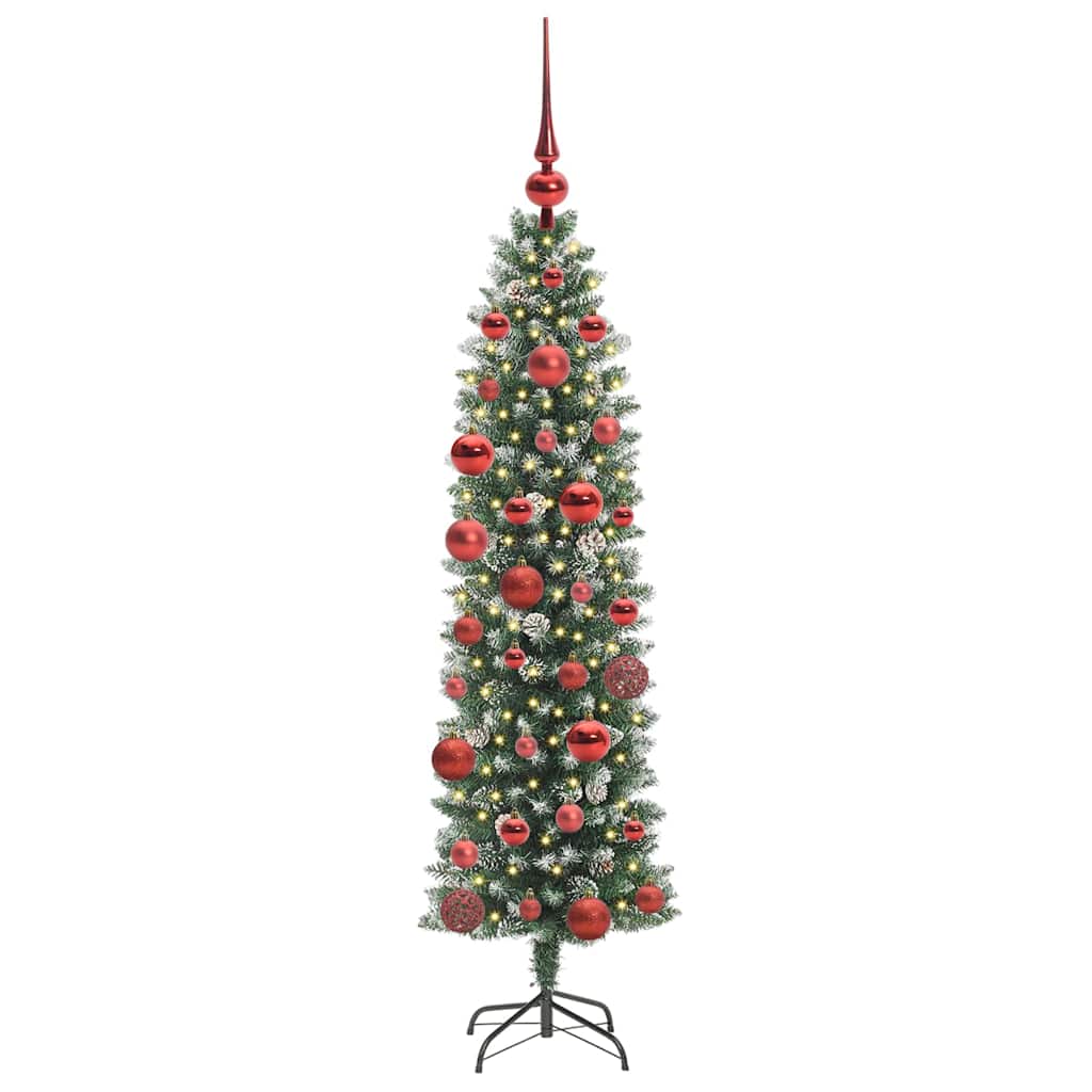 Konstgjort smalt julträd Grön och Vit 150 cm