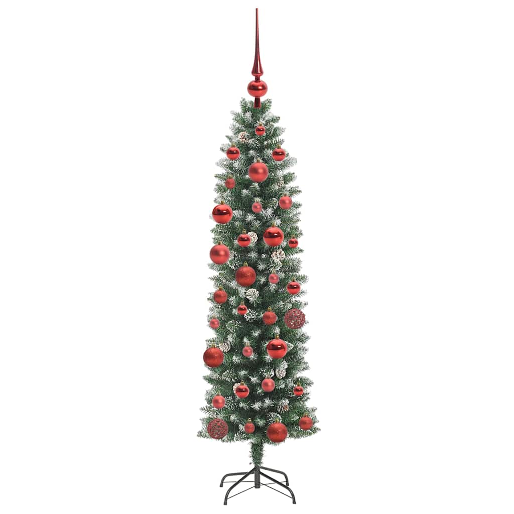 Konstgjort smalt julträd Grön och Vit 150 cm