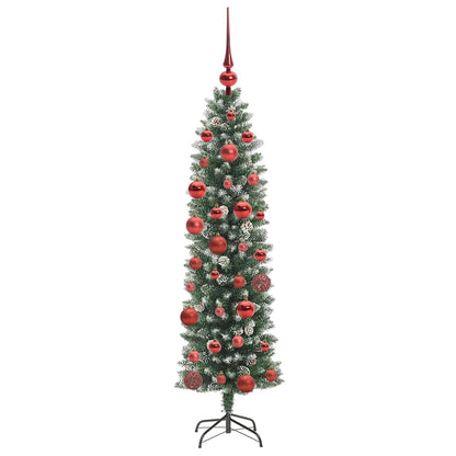 Konstgjort smalt julträd Grön och Vit 150 cm