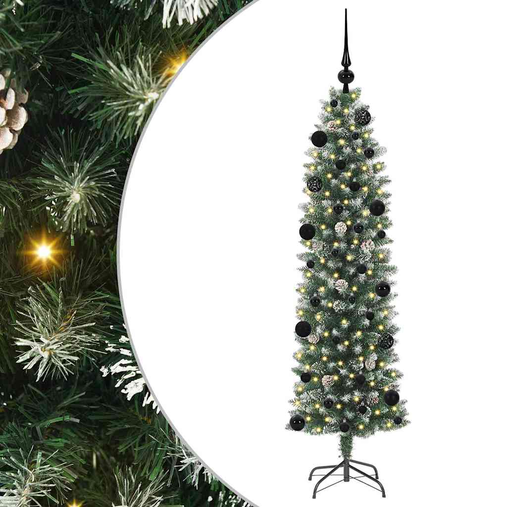 Konstgjort smalt julträd Grön och Vit 150 cm