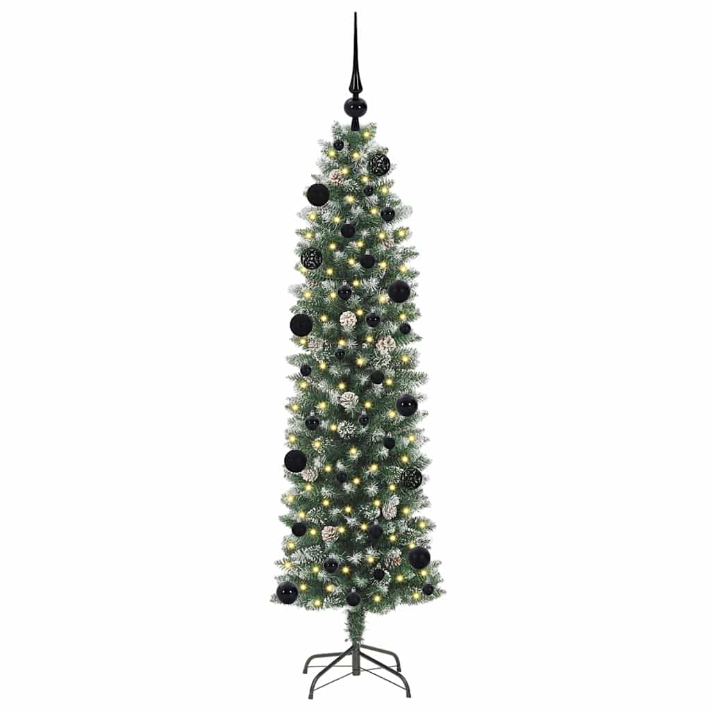 Konstgjort smalt julträd Grön och Vit 150 cm