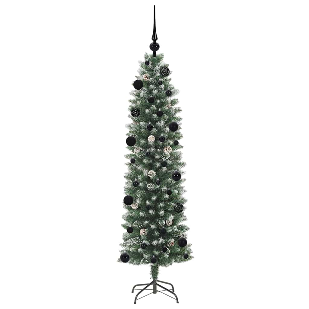 Konstgjort smalt julträd Grön och Vit 150 cm