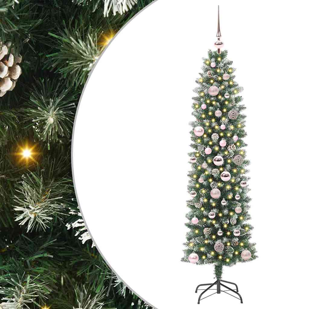 Konstgjort smalt julträd Grön och Vit 150 cm
