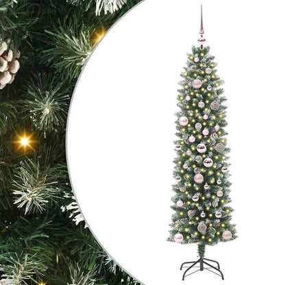 Konstgjort smalt julträd Grön och Vit 150 cm